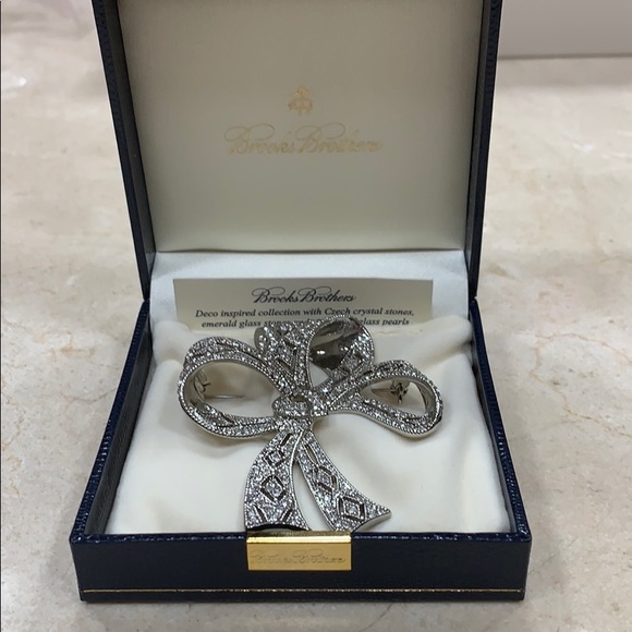BROOKS BROTHERS STUNNING CZECH DECO BOW BROOCH PIN - Picture 4 of 8